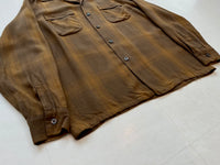 60s Vintage ShadowPlaid Rayon Loop Shirt M Brown&Mustard