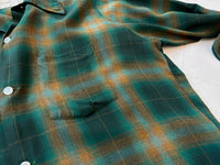 60s ARROW ShadowPlaid Rayon Shirt L ForestGreen