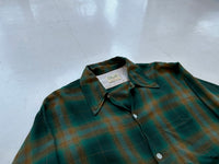 60s ARROW ShadowPlaid Rayon Shirt L ForestGreen