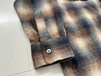 60s Cascade Shadow Plaid Loop Wool Shirt XL Navy&Brown