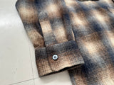 60s Cascade Shadow Plaid Loop Wool Shirt XL Navy&Brown