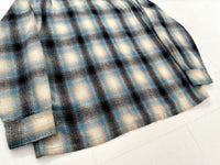 70s JC PENNEY Shadow Plaid Loop Wool Shirt L Turquoise&Black