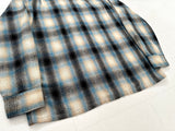 70s JC PENNEY Shadow Plaid Loop Wool Shirt L Turquoise&Black