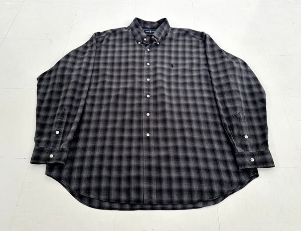 90s Polo Ralph Lauren BLAKE ShadowPlaid L/S Shirt XL Black&Gray
