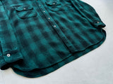 50s Sears Shadow Plaid Wool Shirt XL Green&Black