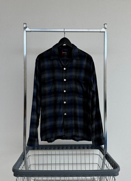 60s AIRMAN ShadowPlaid Rayon Loop Shirt M Black