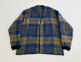 60s Mohair Plaid Cardigan Blue&Mustard
