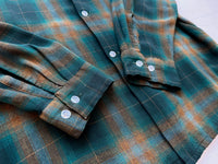 60s ARROW ShadowPlaid Rayon Shirt L ForestGreen
