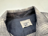 60s TOWNCRAFT Shadow Plaid Loop Wool Shirt L LightGray