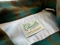 60s ARROW ShadowPlaid Rayon Shirt L ForestGreen