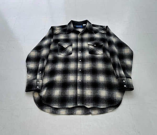 90s Pendleton Shadow Plaid Western Shirt L Black&White