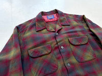 60s Pendleton ShadowPlaid Board Shirt L Burgundy&Green