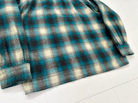 60s Shadow Plaid Loop Wool Shirt Emerald