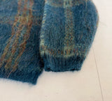 60s Alps Mohair Plaid Cardigan L Teal