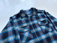 60s Pendleton ShadowPlaid Board Shirt XL Blue