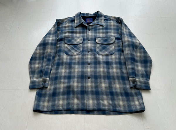 90s Pendleton Shadow Plaid Board Shirt L TurquoiseBlue&White