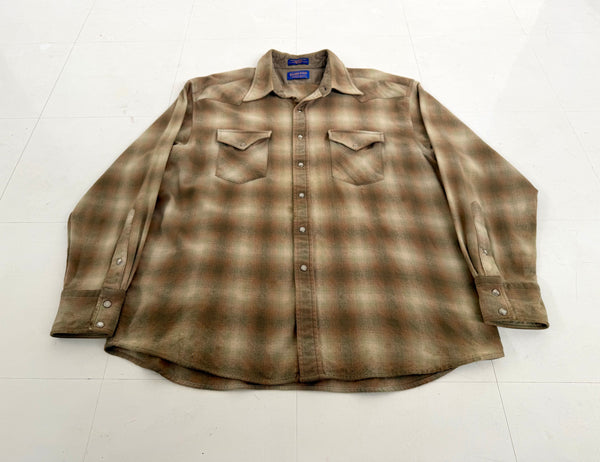 90s Pendleton Shadow Plaid Western Shirt XL Brown