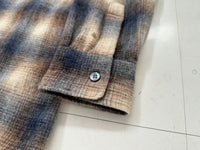 60s Cascade Shadow Plaid Loop Wool Shirt XL Navy&Brown