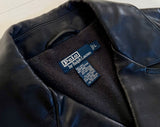 90s Polo Ralph Lauren Double Breasted Leather Coat L Black