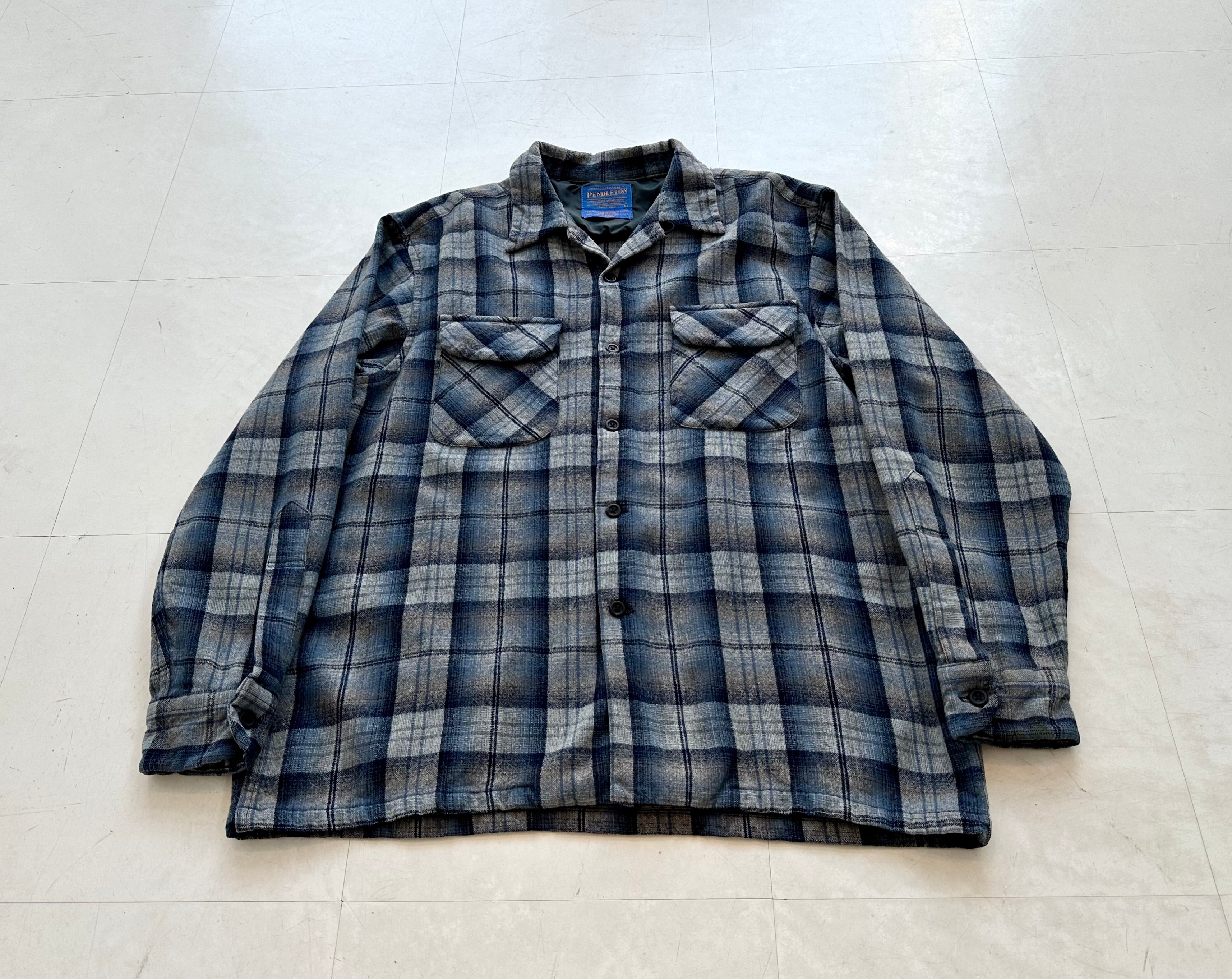 M ほぼデッド 青紫白 70s PENDLETON Board Shirt 70s PENDLETONペンドルトン オンブレチェック エルボーパッチ