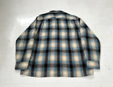 70s JC PENNEY Shadow Plaid Loop Wool Shirt L Turquoise&Black