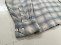 60s Lanerossi Shadow Plaid Loop Wool Shirt L Turquoise&Ivory