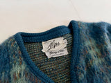 60s Alps Mohair Plaid Cardigan L Teal