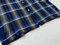 60s GRANELLA Shadow Plaid Rayon Shirt M Blue Black & Gray