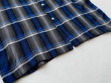 60s GRANELLA Shadow Plaid Rayon Shirt M Blue Black & Gray