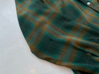 60s ARROW ShadowPlaid Rayon Shirt L ForestGreen