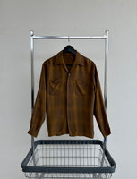 60s Vintage ShadowPlaid Rayon Loop Shirt M Brown&Mustard