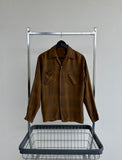 60s Vintage ShadowPlaid Rayon Loop Shirt M Brown&Mustard