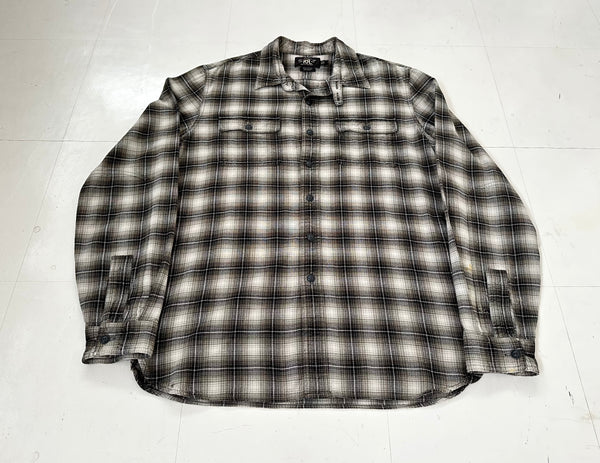 90s RRL Shadow Plaid Work Shirt L Mocha