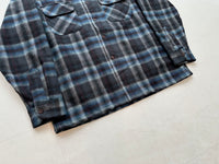 60s PENDLETON Shadow Plaid Wool Board Shirt L DeepNavy&Blue