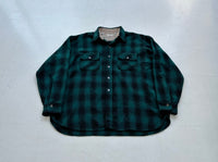 50s Sears Shadow Plaid Wool Shirt XL Green&Black