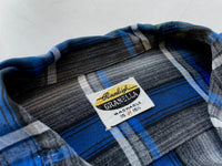 60s GRANELLA Shadow Plaid Rayon Shirt M Blue Black & Gray