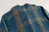 60s Alps Mohair Plaid Cardigan L Teal