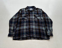 60s Lumber Jack Shadow Plaid Wool Board Shirt M Navy&Brown