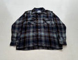 60s Lumber Jack Shadow Plaid Wool Board Shirt M Navy&Brown