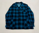 70s PENDLETON Shadow Plaid Wool Jacket XL Blue