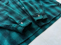 50s Sears Shadow Plaid Wool Shirt XL Green&Black