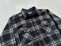 60s Pendleton Shadow Plaid Wool Shirt XL Black