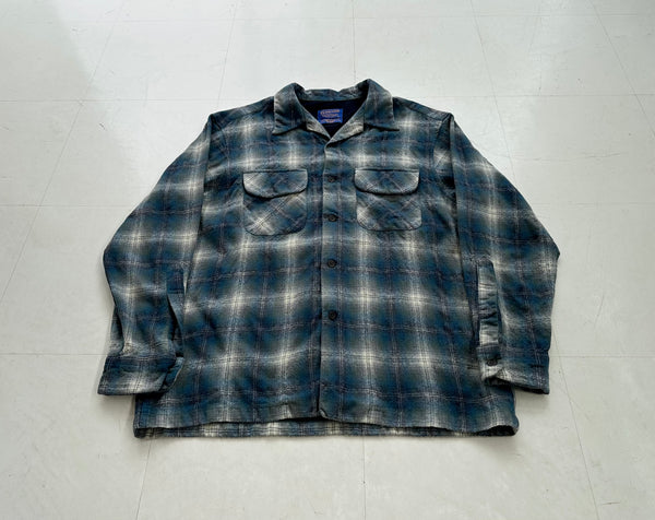 90s Pendleton Shadow Plaid Wool Shirt L Blue