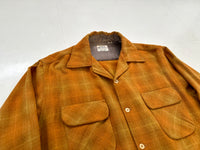 60s Woolshire Shadow Plaid Wool Loop Shirt M Orange