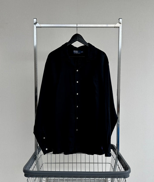 90s Polo RalphLauren Silk&Linen L/S Shirt XL Black
