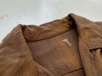 60s Vintage ShadowPlaid Rayon Loop Shirt M Brown&Mustard