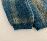 60s Alps Mohair Plaid Cardigan L Teal