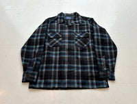60s PENDLETON Shadow Plaid Wool Board Shirt L DeepNavy&Blue
