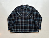 60s PENDLETON Shadow Plaid Wool Board Shirt L DeepNavy&Blue