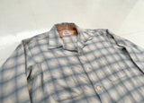 60s Lanerossi Shadow Plaid Loop Wool Shirt L Turquoise&Ivory